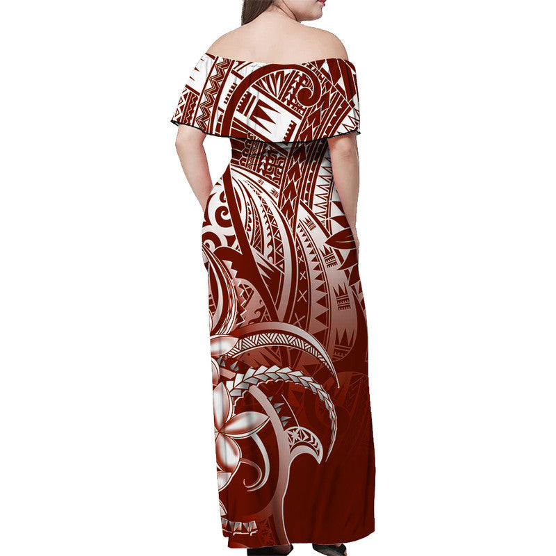 Polynesian Pride Off Shoulder Long Dress Polynesia Tribal Royal Red