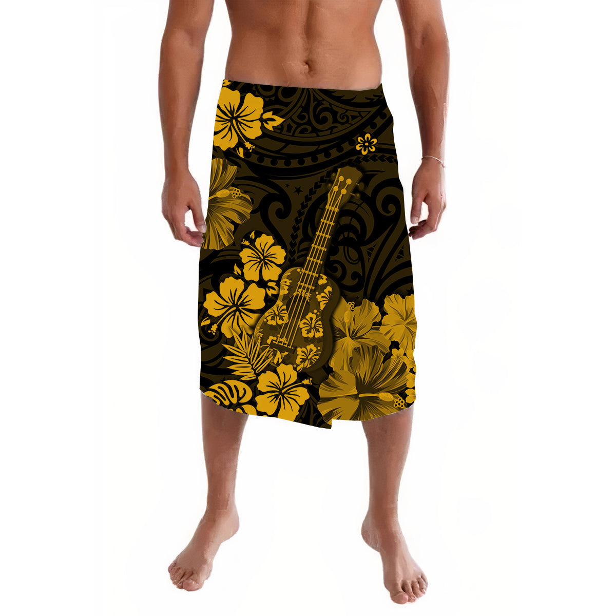 Hawaii Lavalava Polynesia Gold Ukulele Flowers
