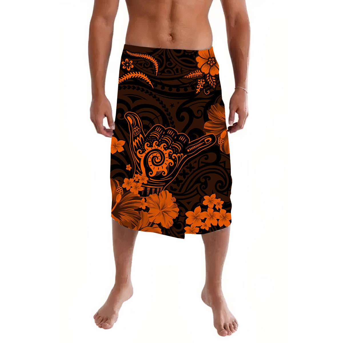 Hawaii Lavalava Polynesia Orange Cool Shaka Sign