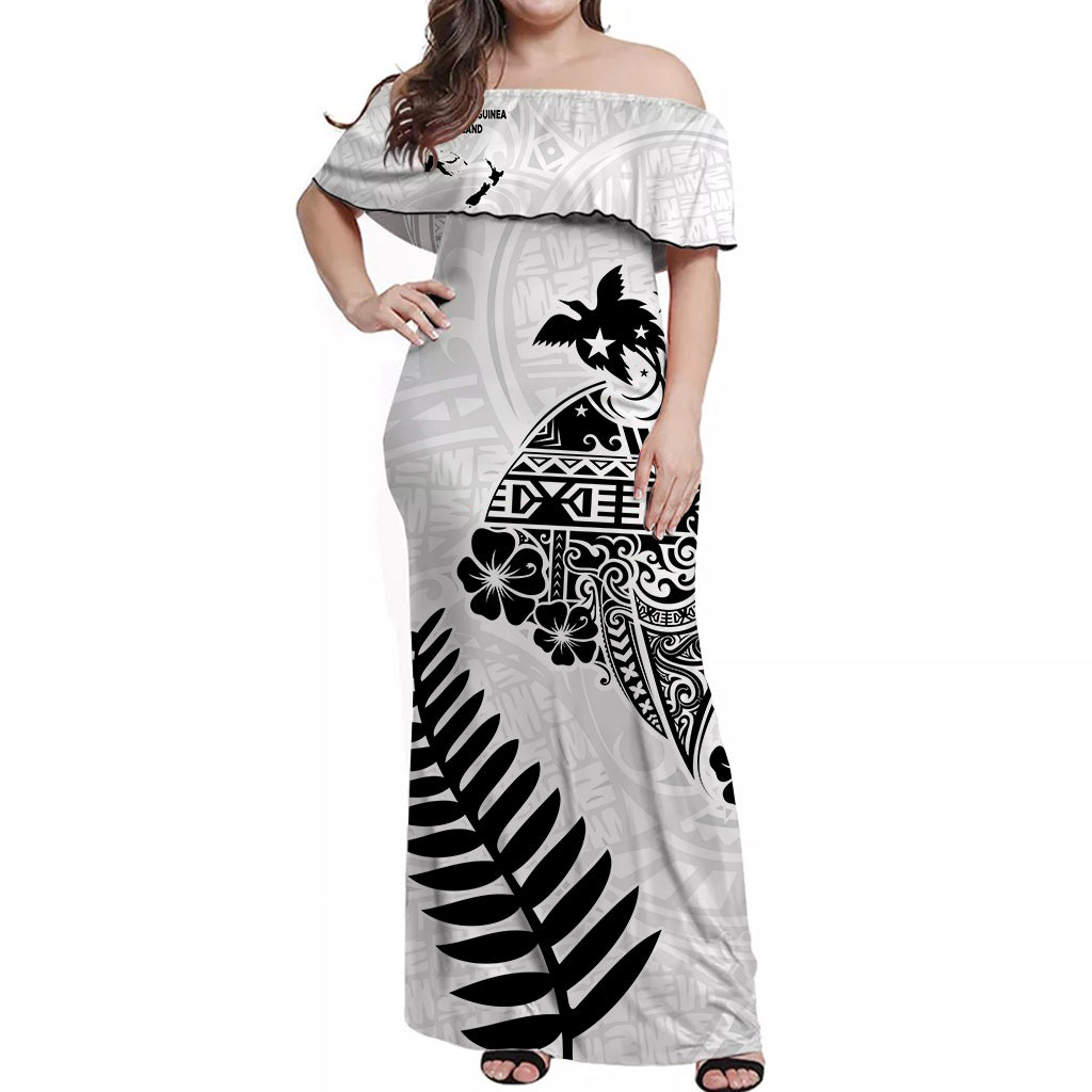 Papua New Guinea and New Zealand Off Shoulder Long Dress White Maori Polynesian