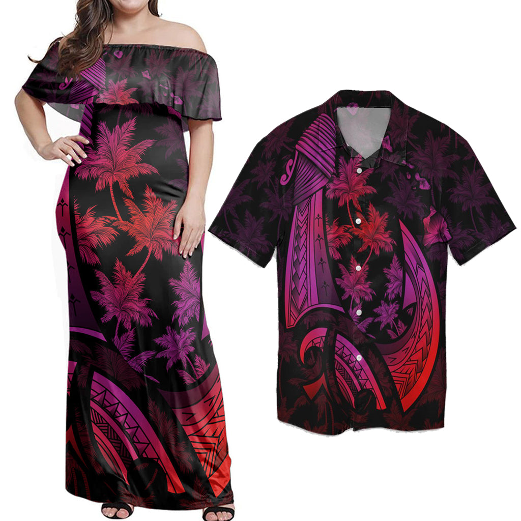 Matching Hawaiian Outfits Hawaiian Map Palm Trees Fish Hook Polynesian Colorful Red