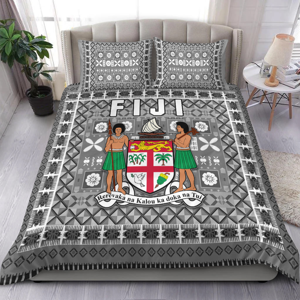 Fiji Bedding Set Pattern Fijian Tapa Pattern Grey