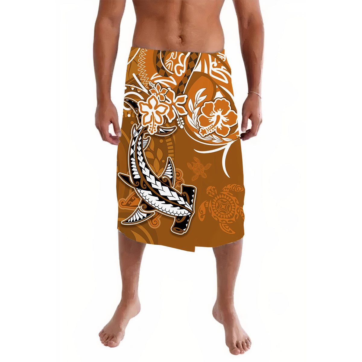 Hawaii Lavalava Polynesia Gold Sea Turtle Honu and Hammerhead Shark