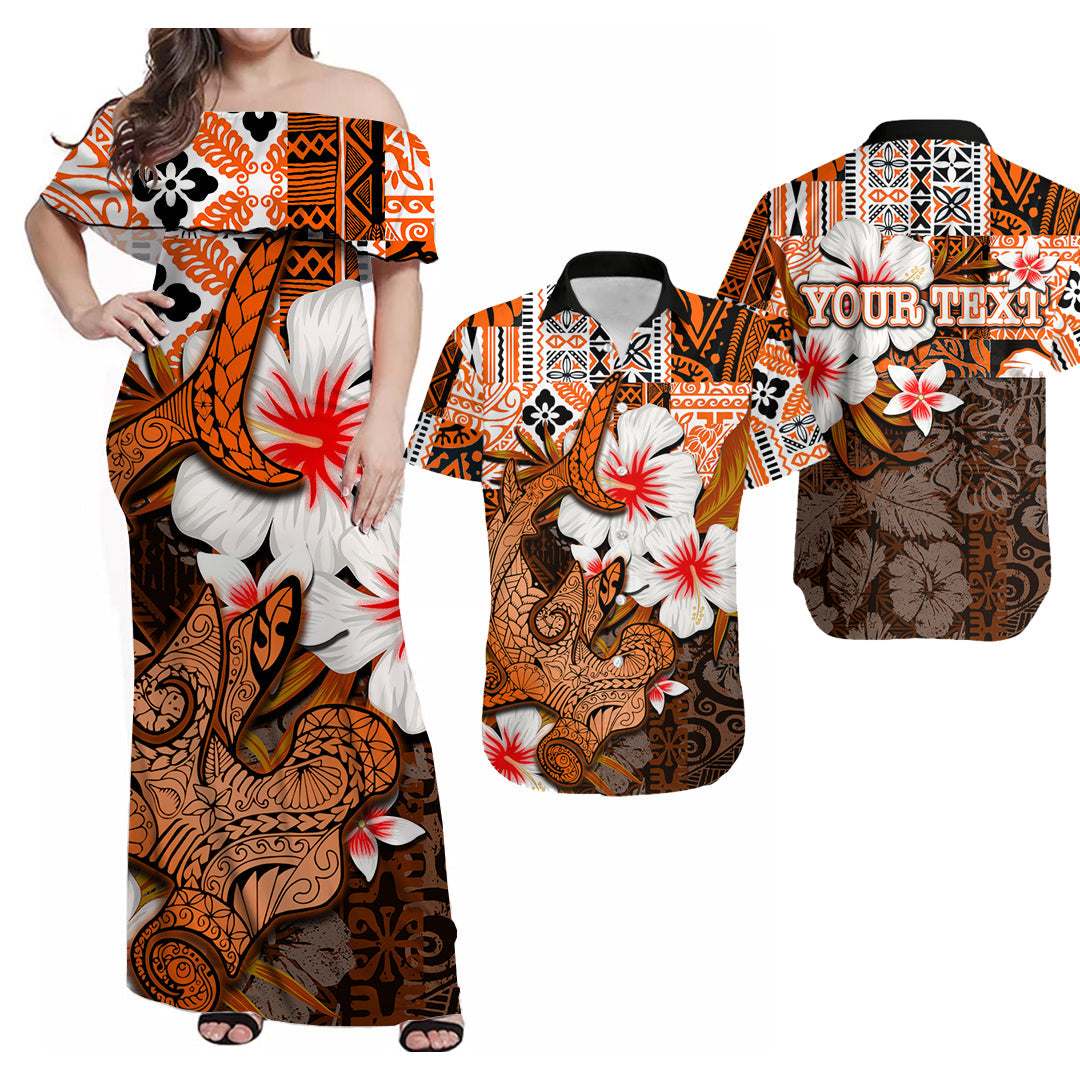 (Custom Personalised) Hammerhead Shark Hawaiian His And Her Matching Outfits Combo Polynesian Tribal Dress And Shirt Hawaii Style No.7