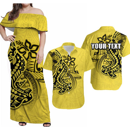 (Custom Personalised) Hammerhead shark Matching Clothes For Couples Combo Hawaii Flowers Dress And Shirt Polynesian Style No.8