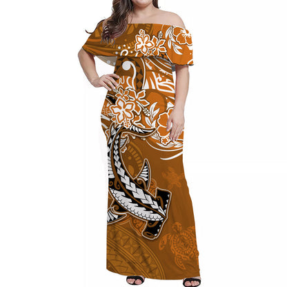 (Custom Personalised) Hawaii Combo Polynesian Tribal Gold Sea Turtle Honu and Hammerhead Shark Dress and Hawaiian Shirt