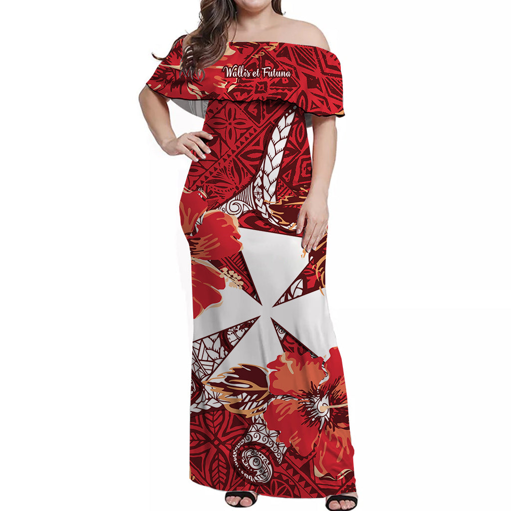 Wallis et Futuna Off Shoulder Long Dress Hammerhead Shark Red