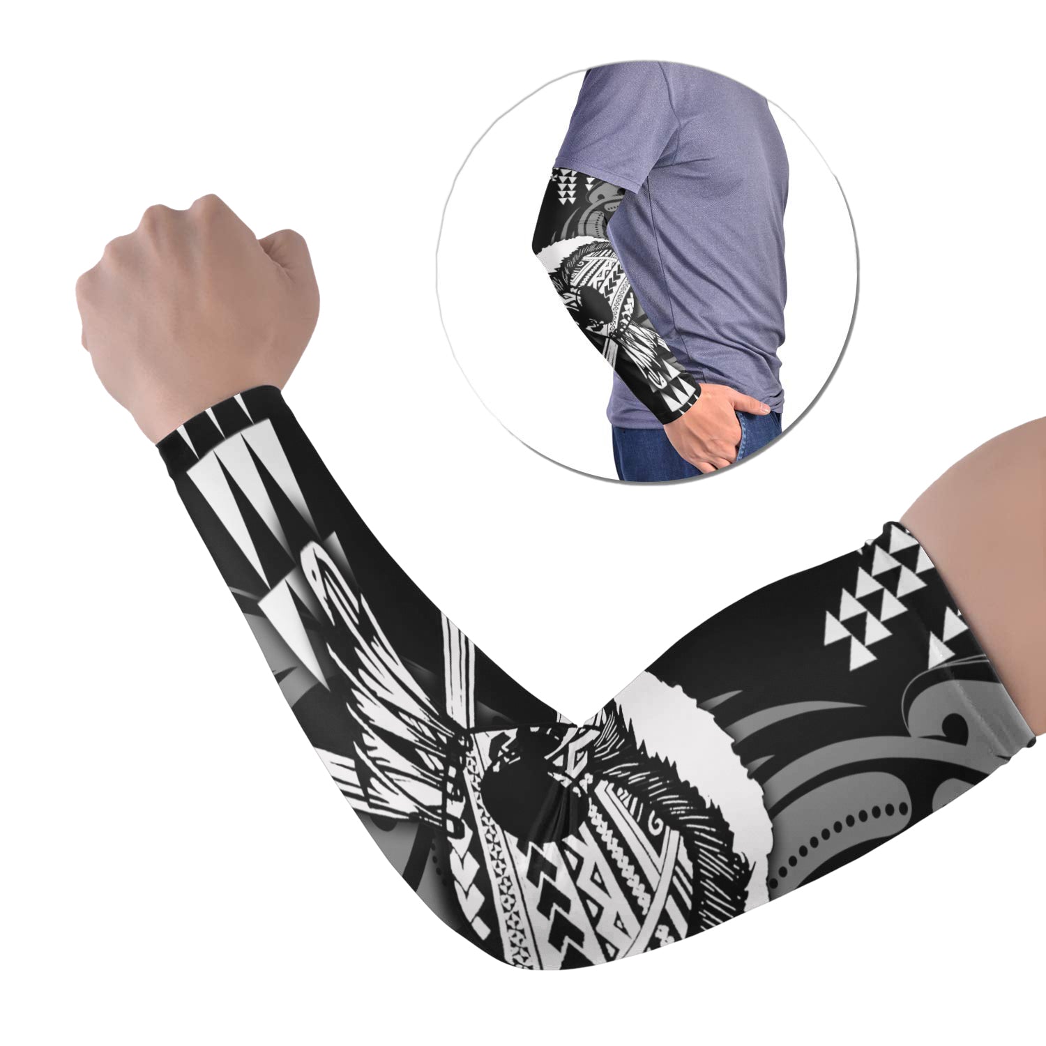 Hawaii Polynesian Warrior Kakau Arm Sleeve 43 (Set of Two)-White