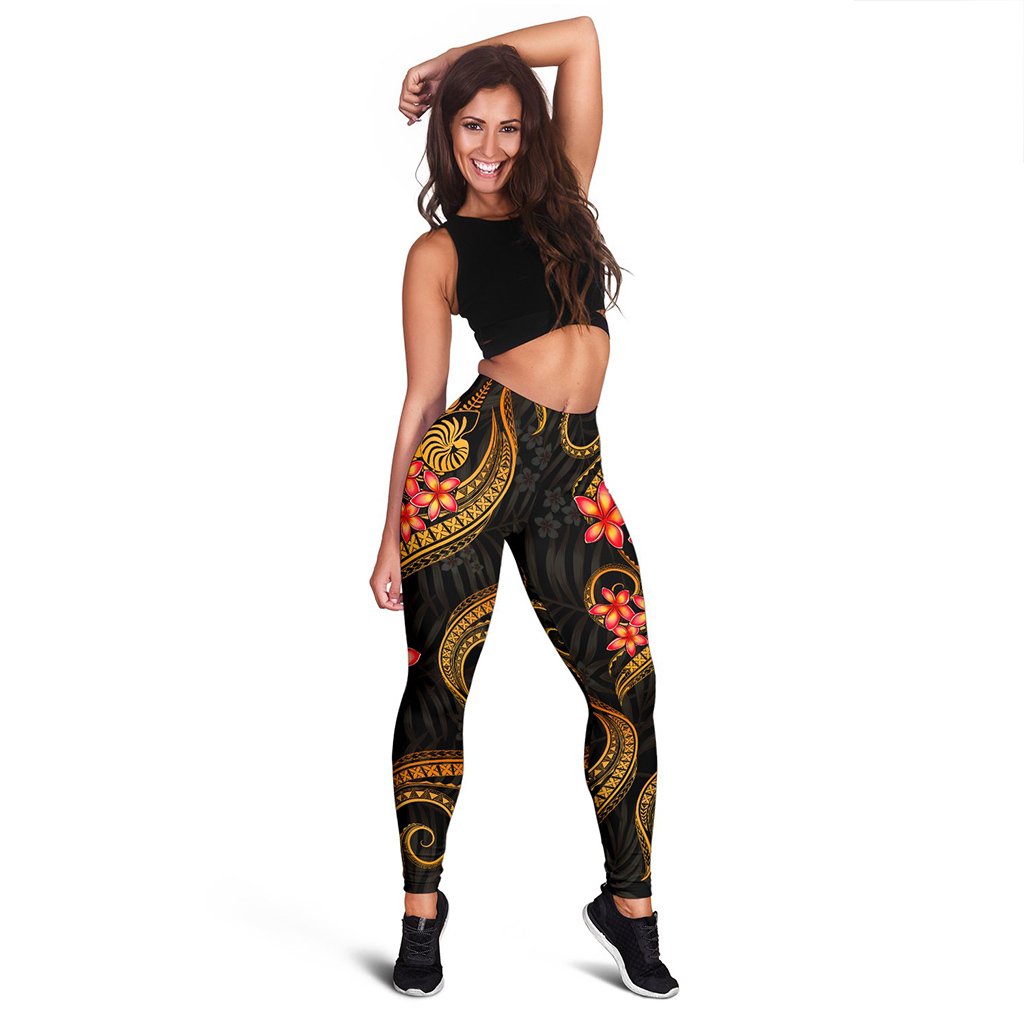 New Caledonia Polynesian Women Legging - Gold Plumeria