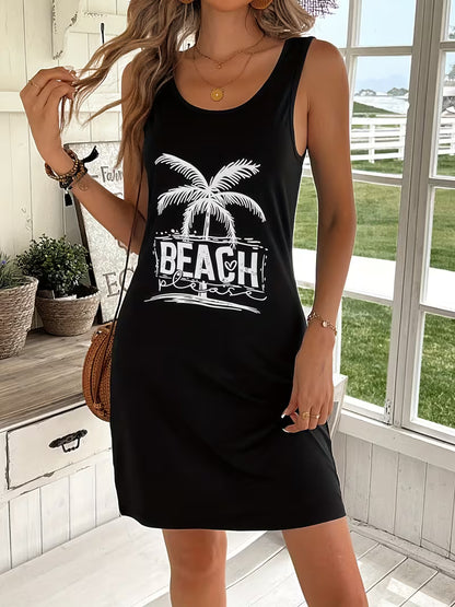Beach Summer Black Dress Tropical Tank Dress Beach Women's Clothing