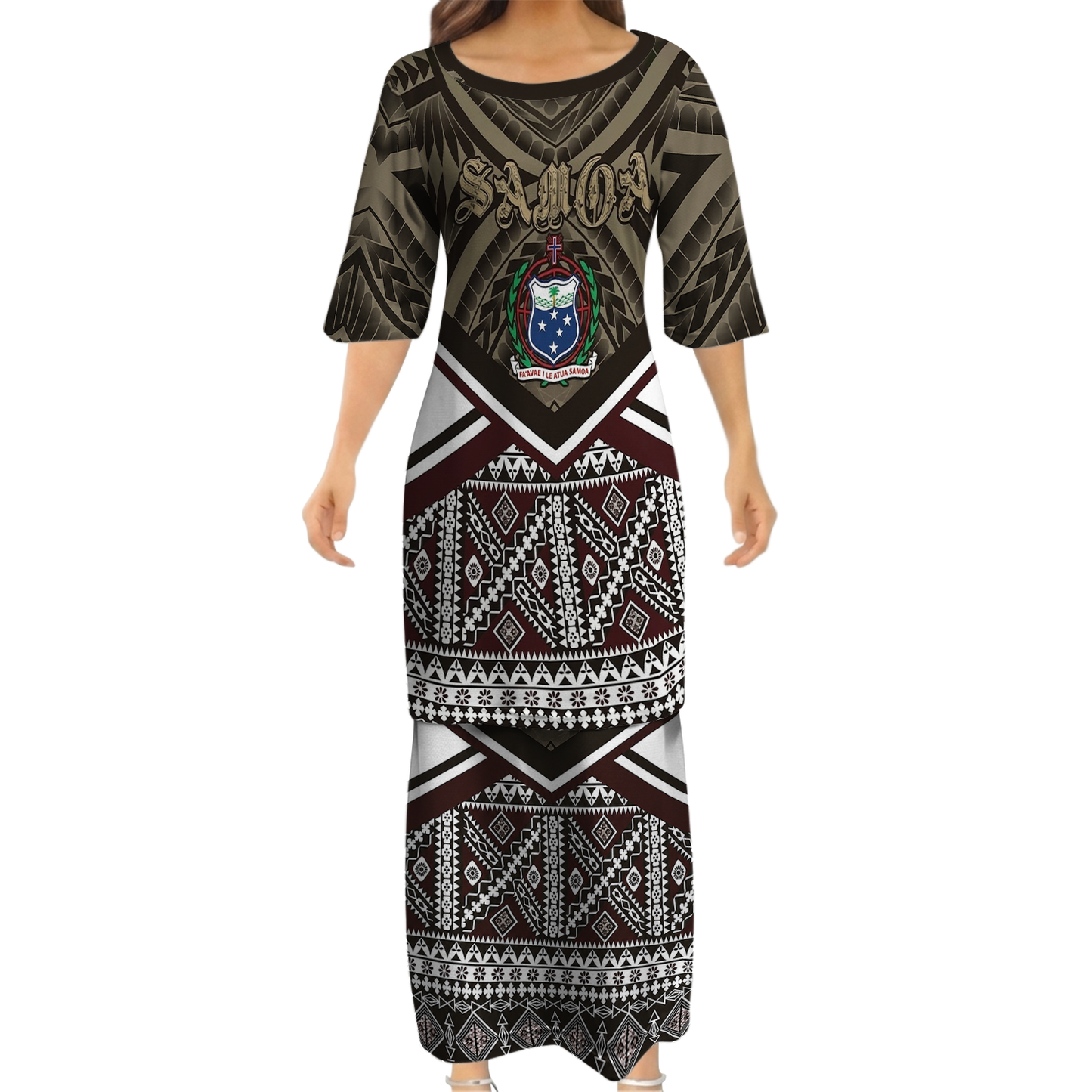Samoa Vintage Couple Outfit Matching Polynesian Tribal Pattern Black Dress And Hawaiian Shirt