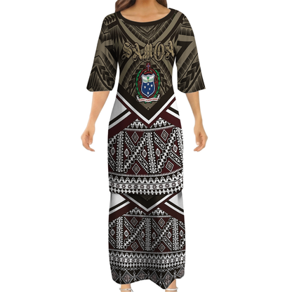 Samoa Vintage Couple Outfit Matching Polynesian Tribal Pattern Black Dress And Hawaiian Shirt