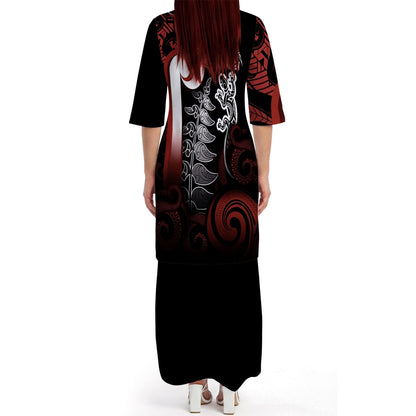 New Zealand Matching Outfit For Couple Silver Waitangi Day Puletasi Dress And Hawaiian Shirt For Her Him
