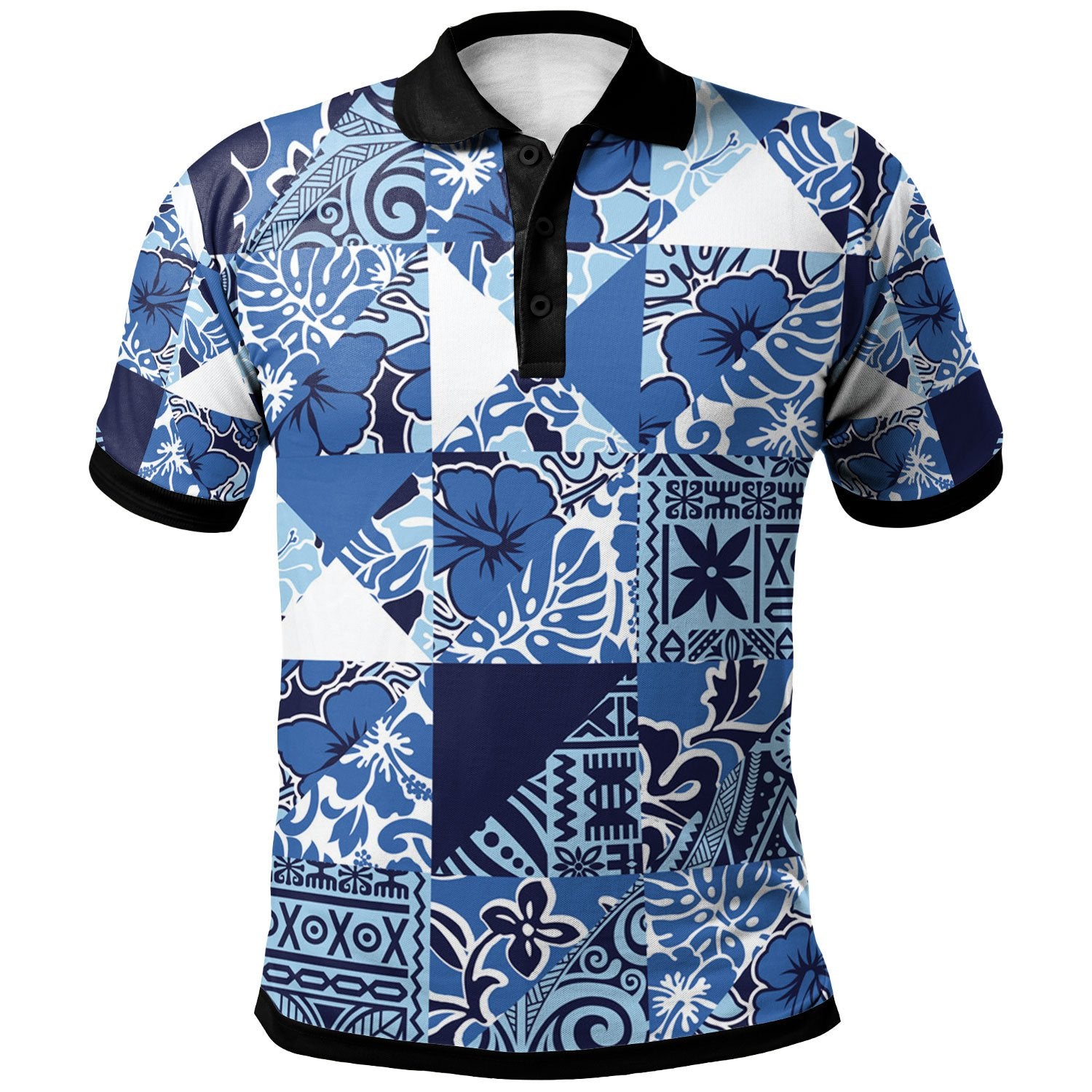 Polynesian Polo Shirt - Vintage Hibiscus Fabric Pattern