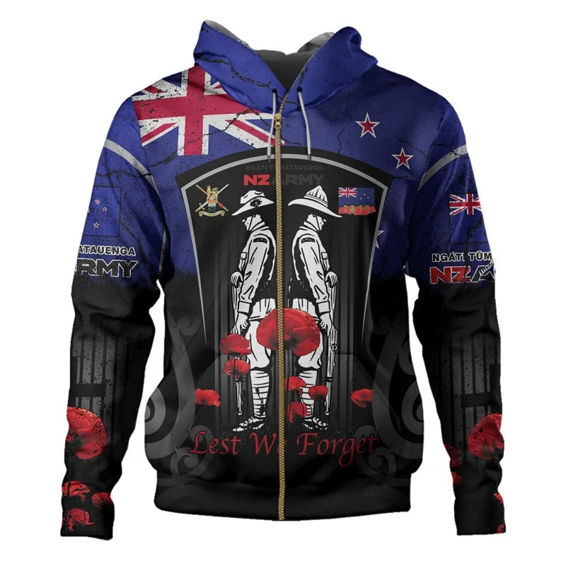 New Zealand Army Hoodie NZ Soldier Zip Hoodie All Over Print