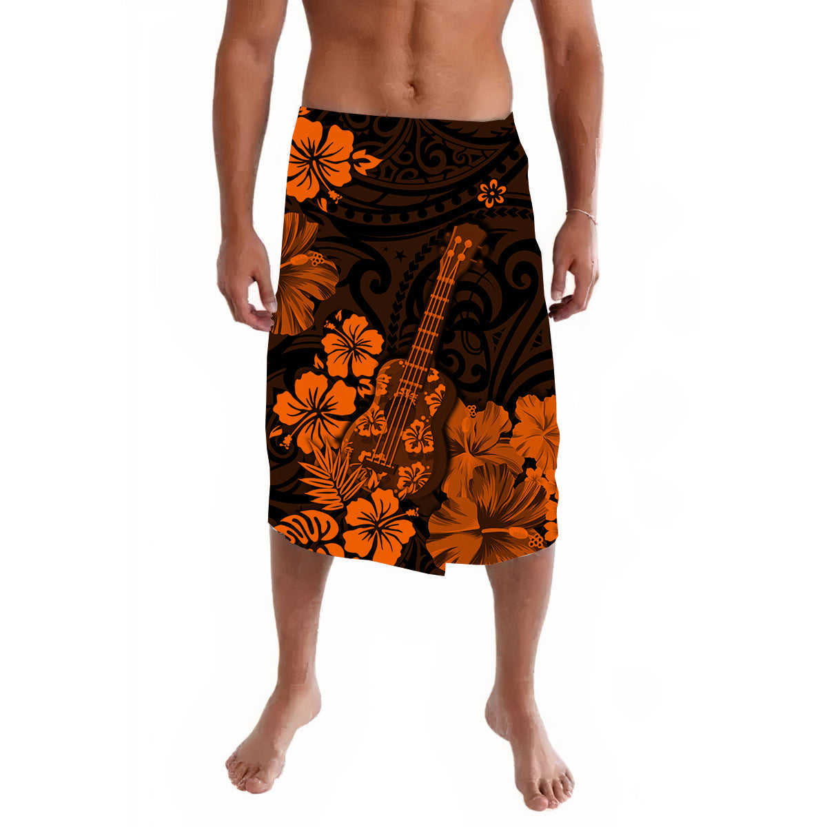 Hawaii Lavalava Polynesia Orange Ukulele Flowers