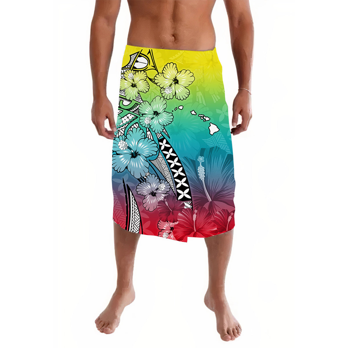 Hawaii Lavalava Polynesia Special 01 Hibiscus and Map Mystical
