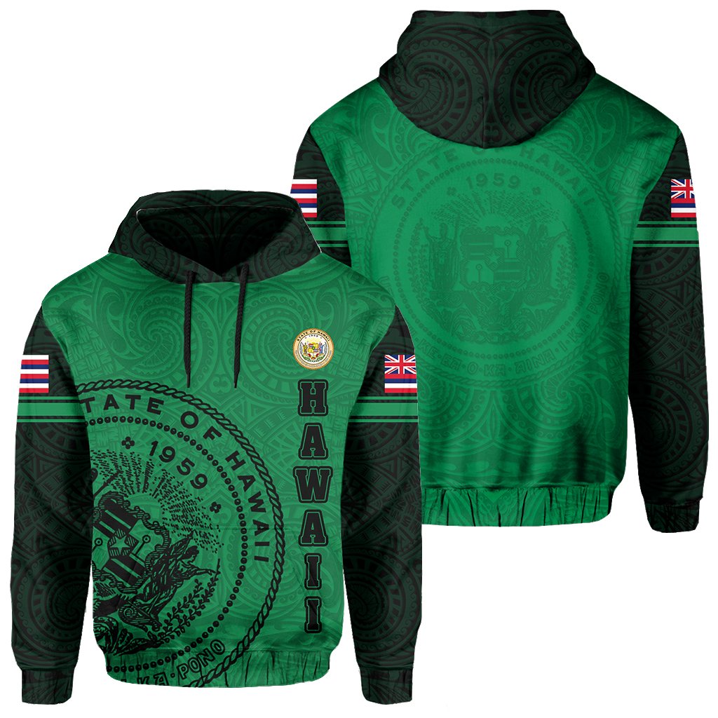 Polynesian Flag Seal Of Hawaii Hoodie Green