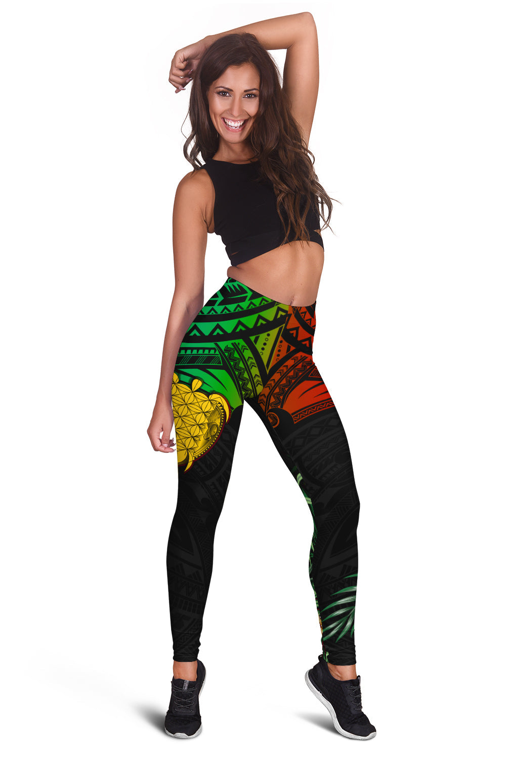 Vanuatu Heart Polynesian Women Leggings Turtle Sand Drawings