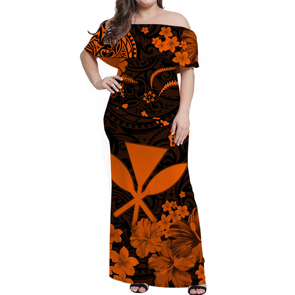 Matching Hawaiian Outfits For Couples Hawaii Combo Dress and Hawaiian Shirt Polynesia Orange Kanaka Maoli