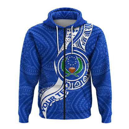 ( Personalised) Pohnpei Zip Up Hoodie Micronesia Pride Blue