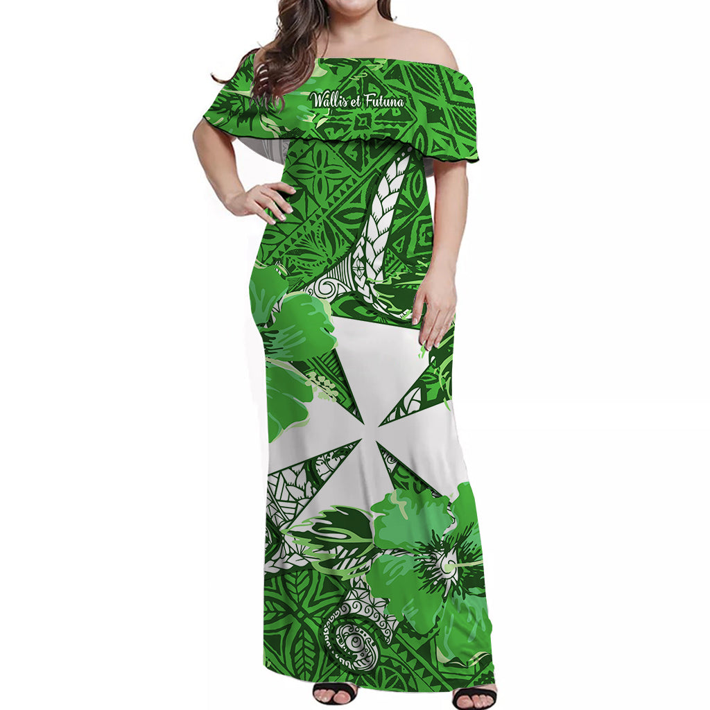 Wallis et Futuna Off Shoulder Long Dress Hammerhead Shark Green