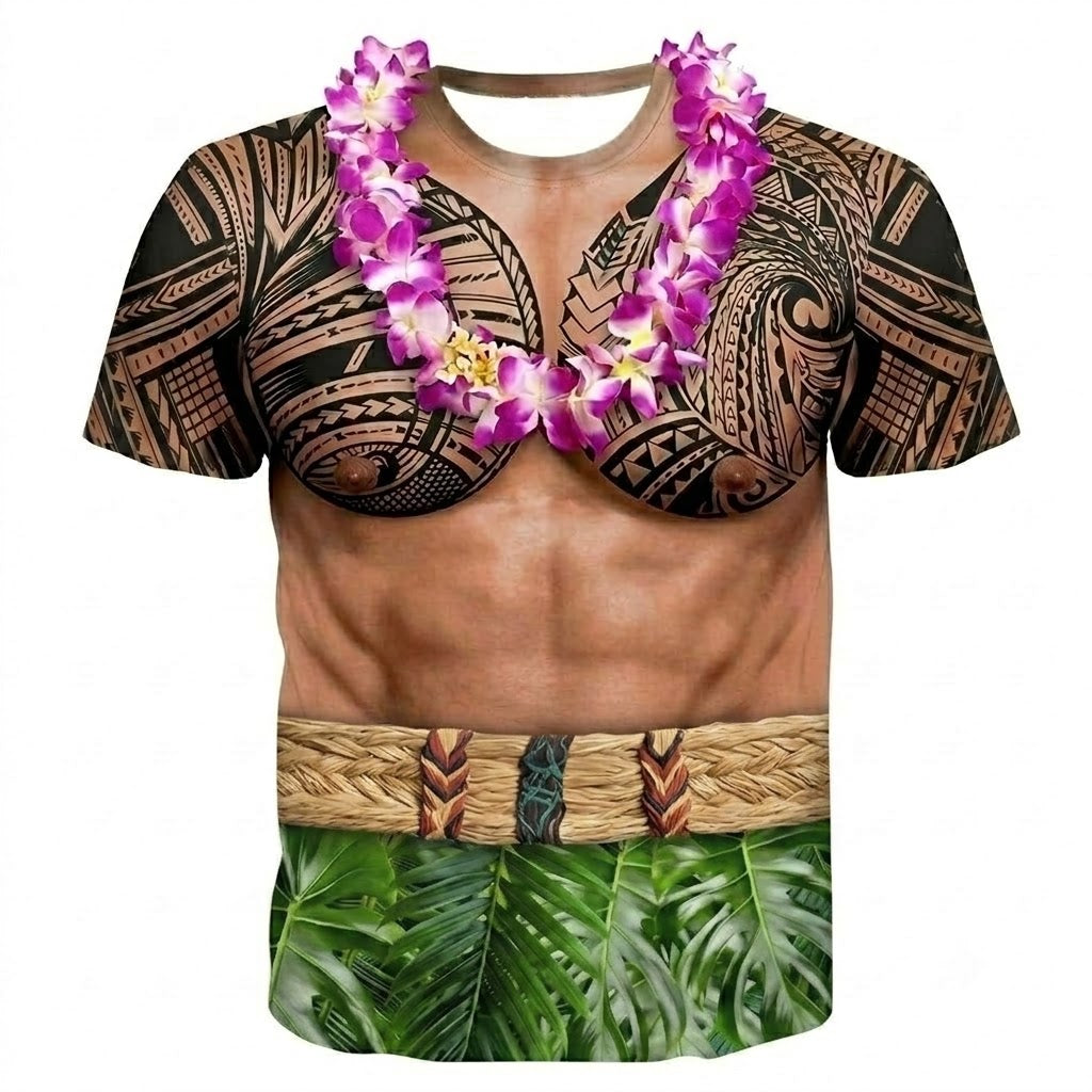 Polynesian Tattoo Shirt Flowers Necklace Funny Abs Printed T Shirt