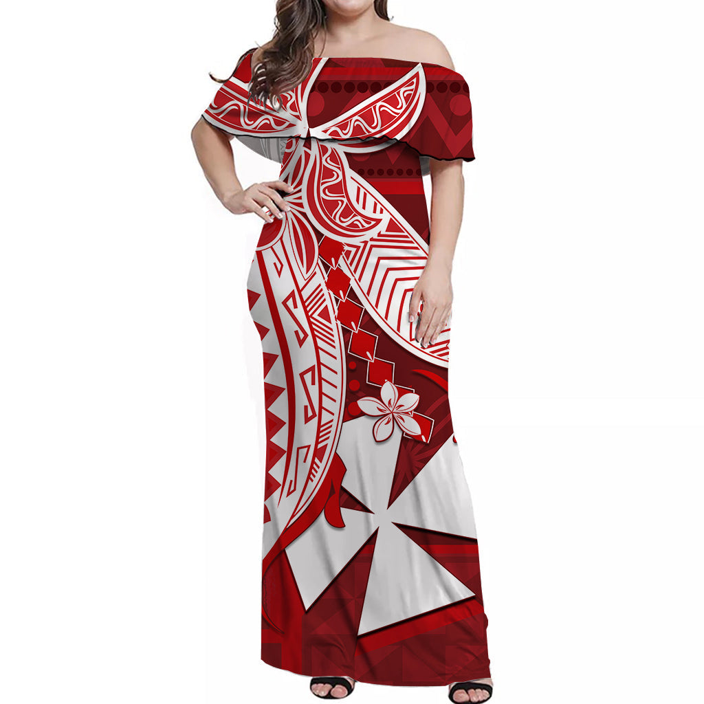 Wallis et Futuna Off Shoulder Long Dress Version Luxurious Red