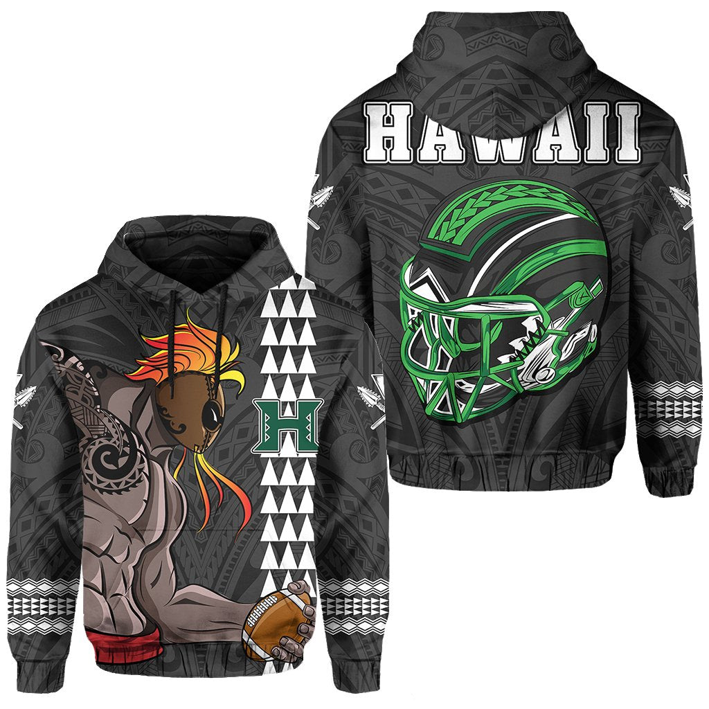 Polynesian Warrior Helmet Football Kanaka Kakau Hawaii Hoodie Gray