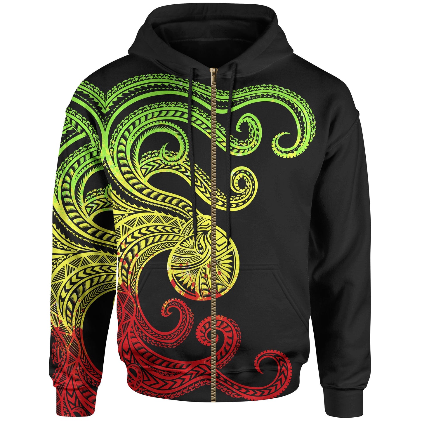 Polynesian Octopus Zip Up Hoodie Reggae Color