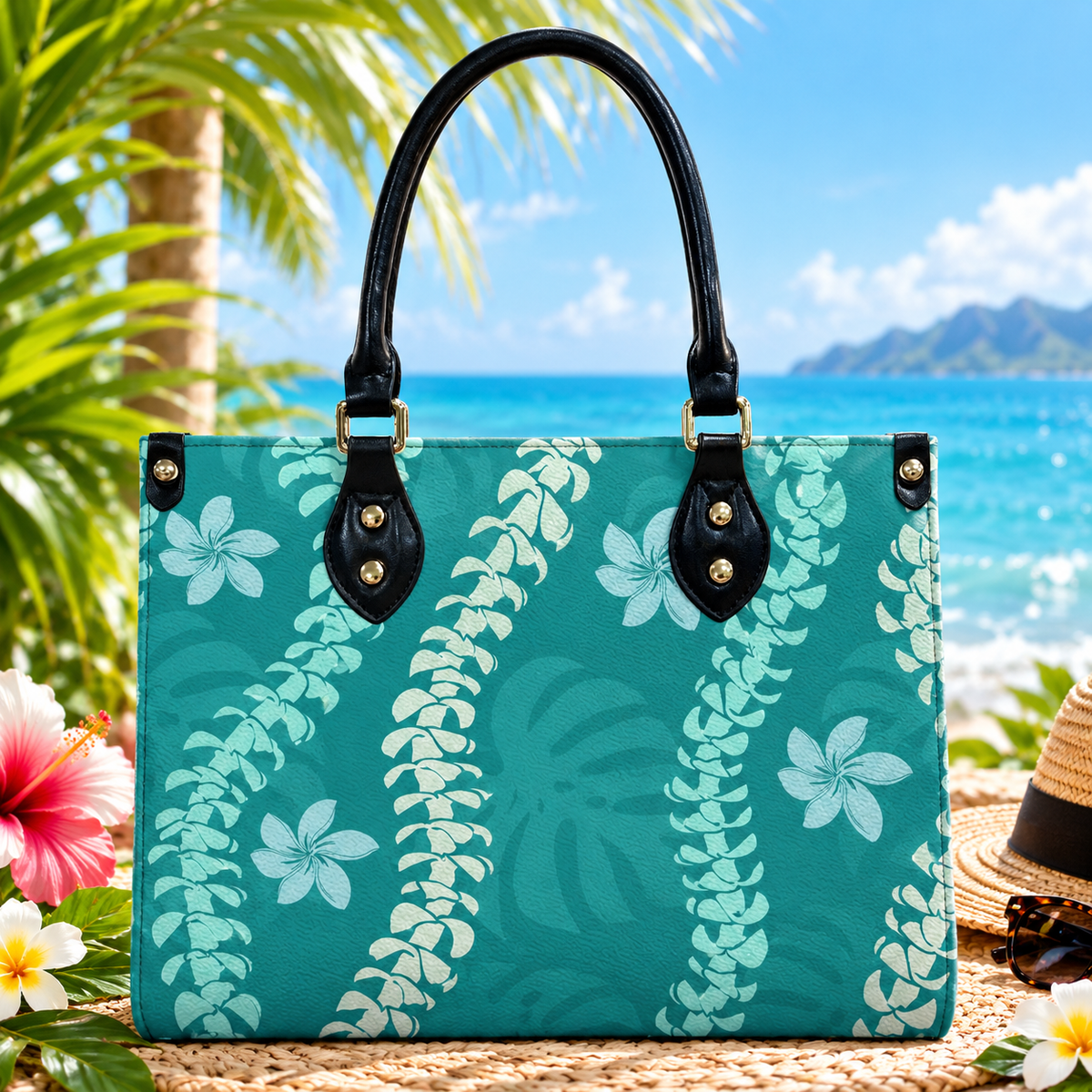 Tropical Vibe Puakenikeni Hawaiian Flower Lei Leather Handbag Gift For Her