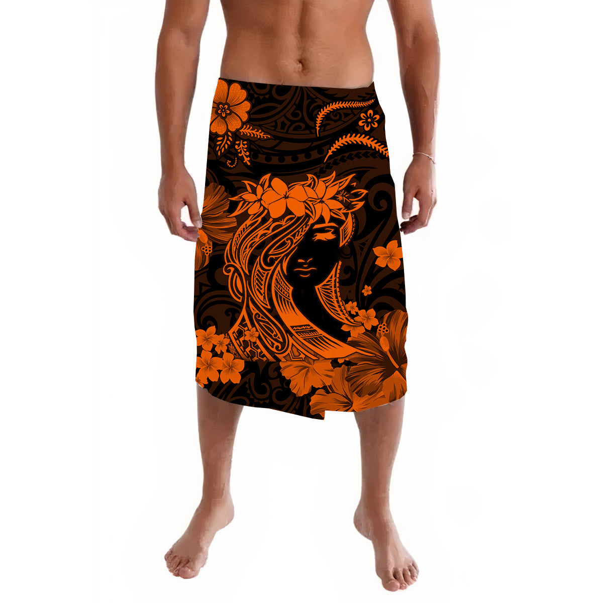 Hawaii Lavalava Polynesia Orange Attractive Hula Girl