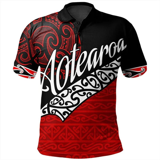 New Zealand Polo Shirt Flag Maori Rugby 3D Aotearoa NZ Red Shirt