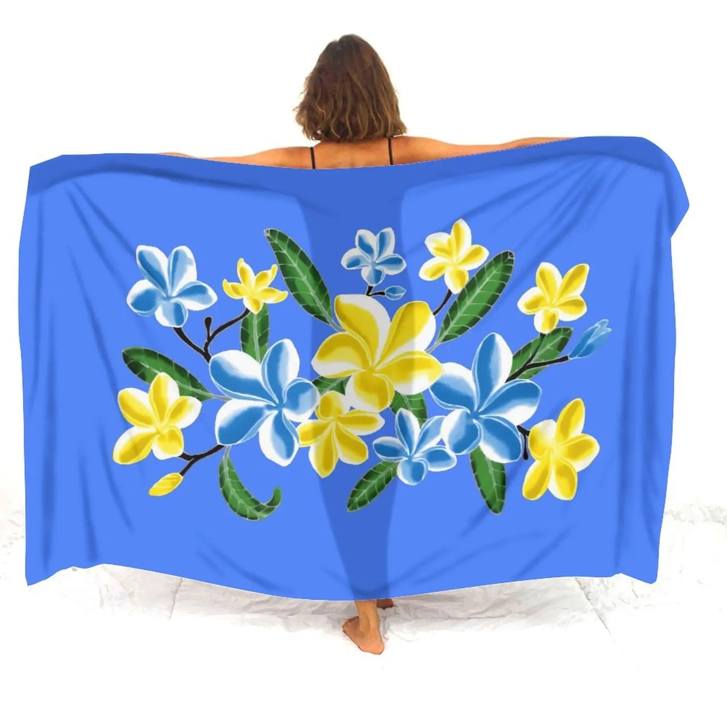 Tropical Floral Patterns Printed Blue Women's Sarong Beach