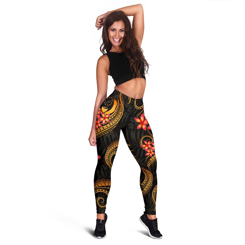 Pohnpei Micronesian Women Legging - Gold Plumeria