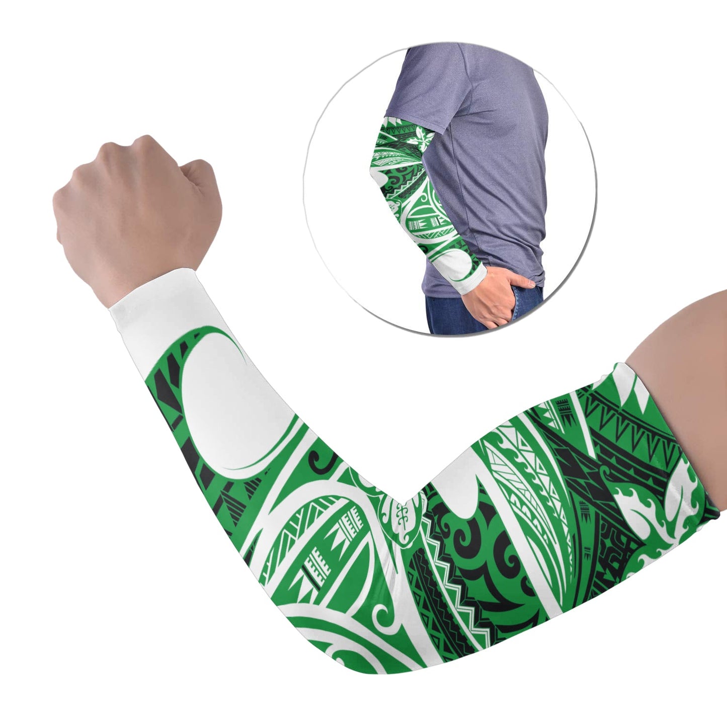 Polynesian Tribal Tattoo Arm Sleeve 43 (Set of Two) Green