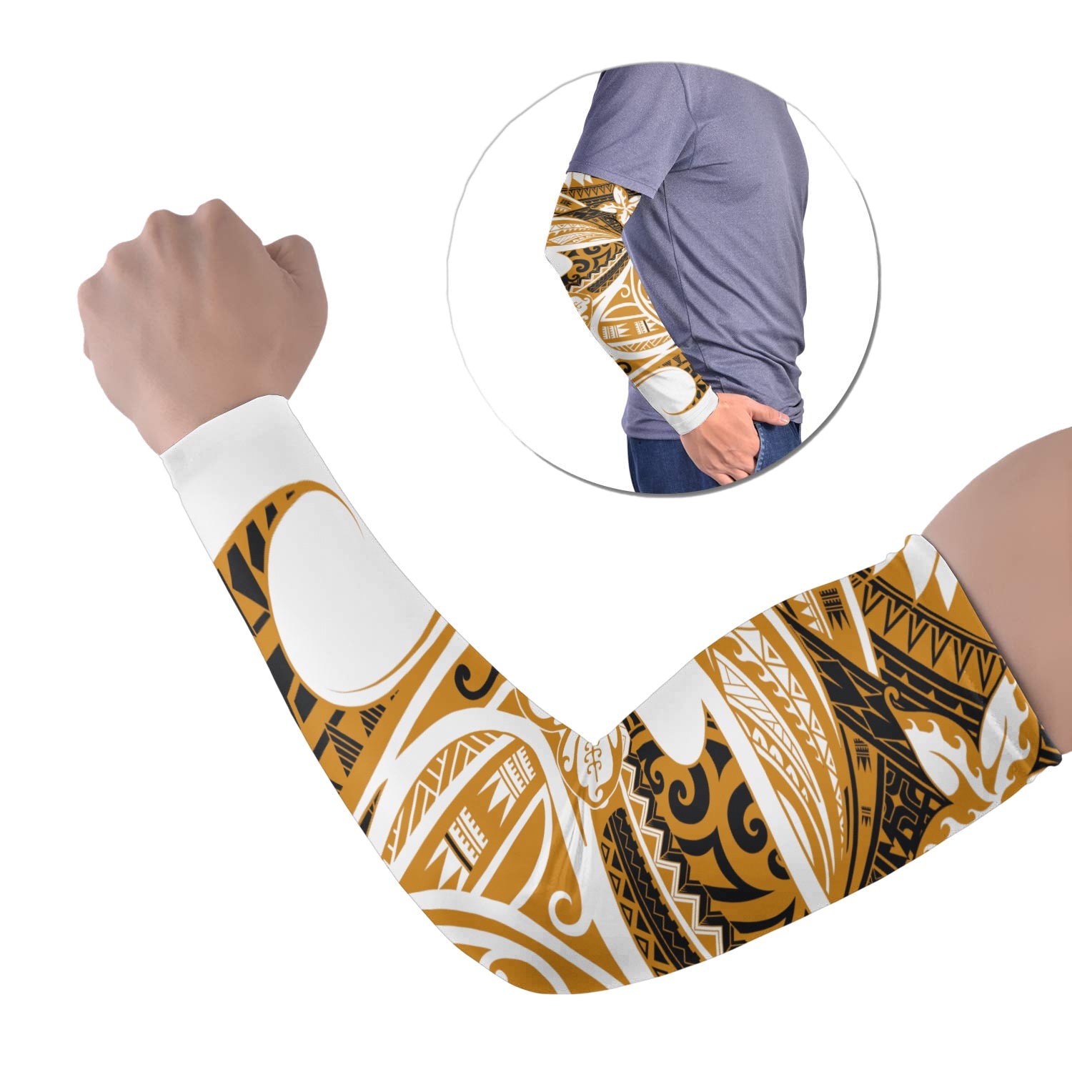 Polynesian Tribal Tattoo Arm Sleeve 43 (Set of Two) Gold