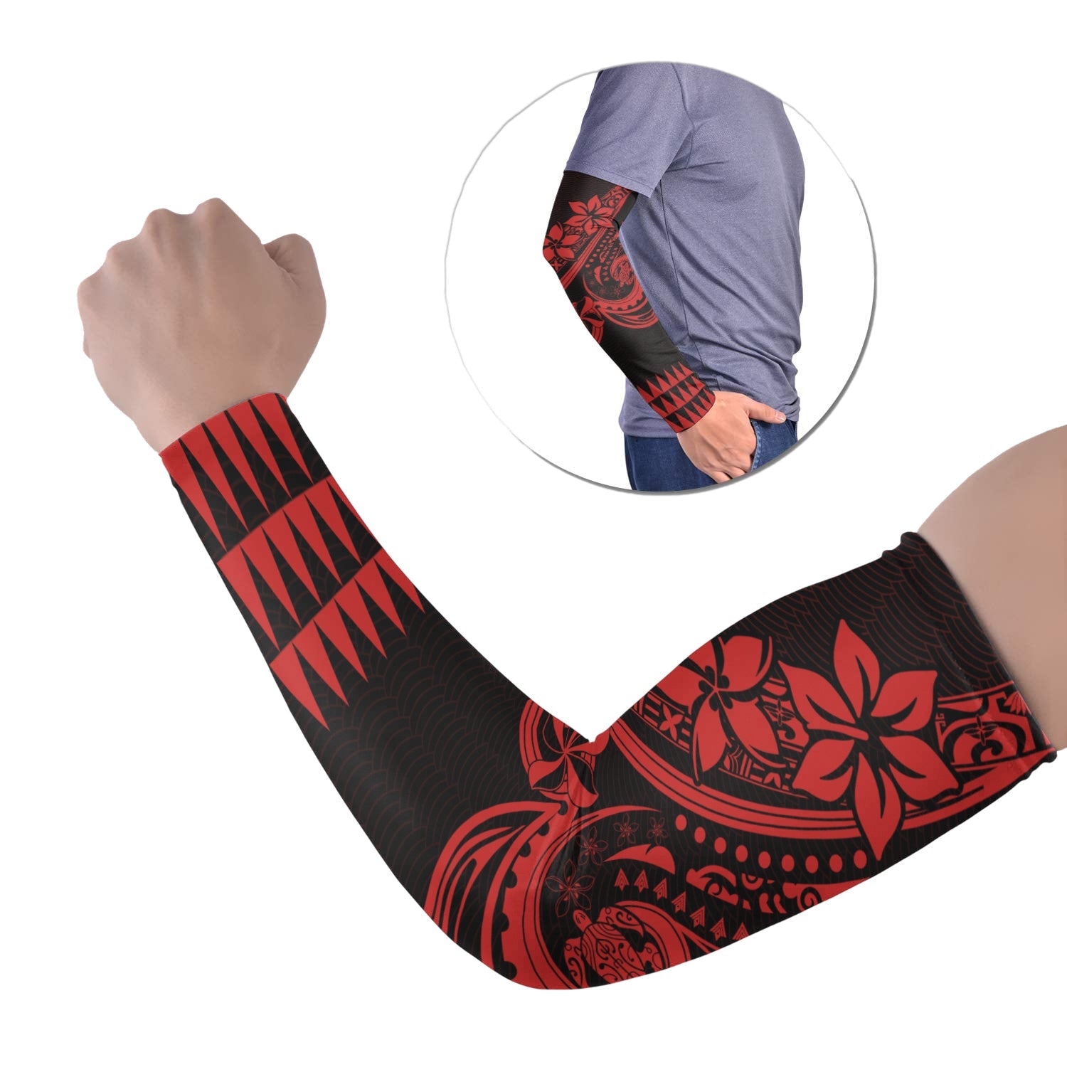 Kakau Hawaiian Polynesian Arm Sleeve 43 (Set of Two) Red