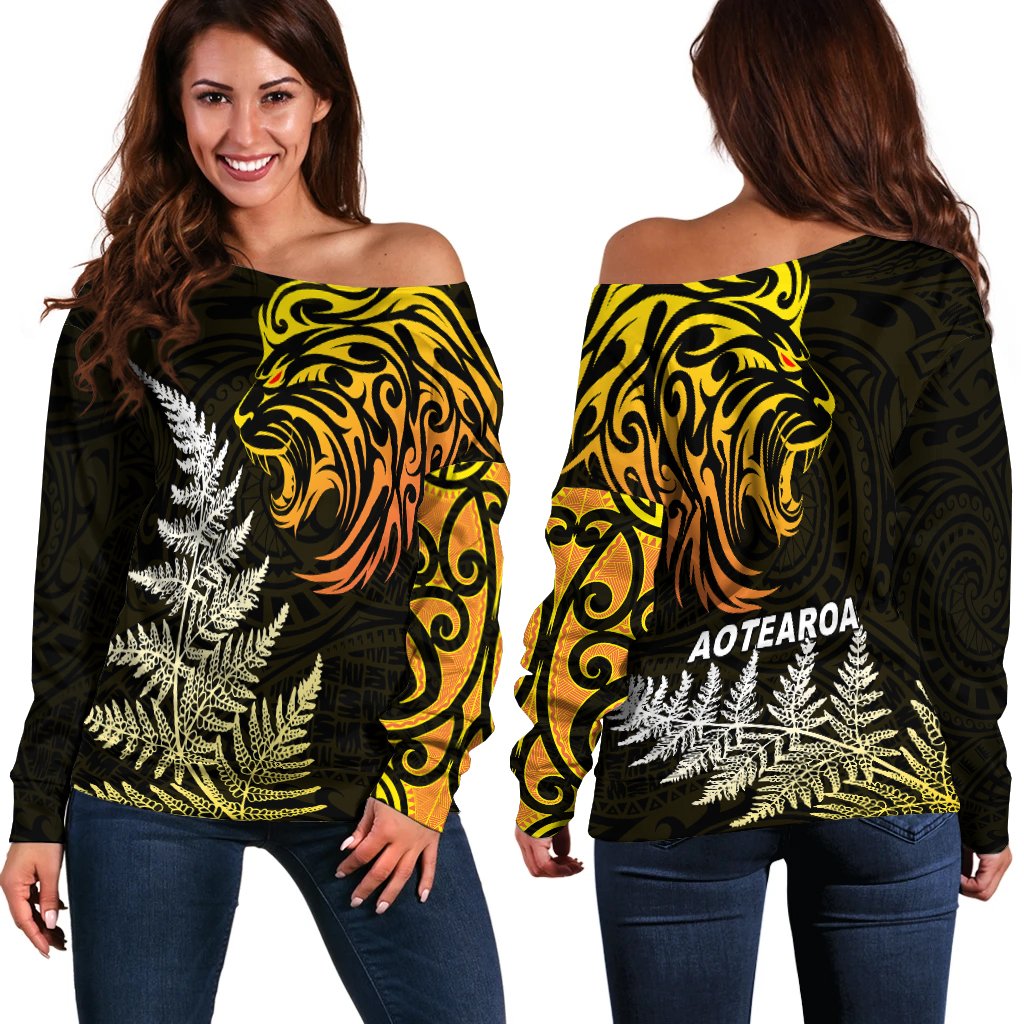 Lion Maori Off Shoulder Sweater Aotearoa mix Silver Fern