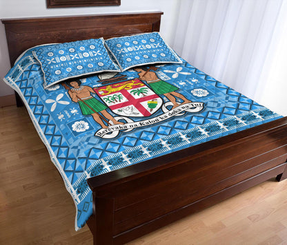 Fiji Quilt Bed Set Pattern Fijian Tapa Pattern Blue