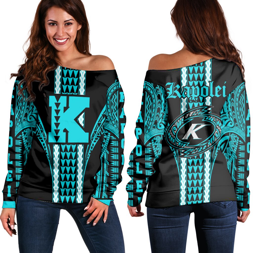 Hawaii Kapolei High Football Jersey Women's Off Shoulder Sweater AH