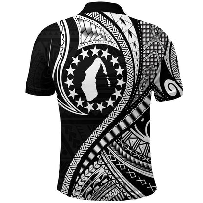 Aitutaki Cook Islands Polo Shirt Black Polynesian Wave Style