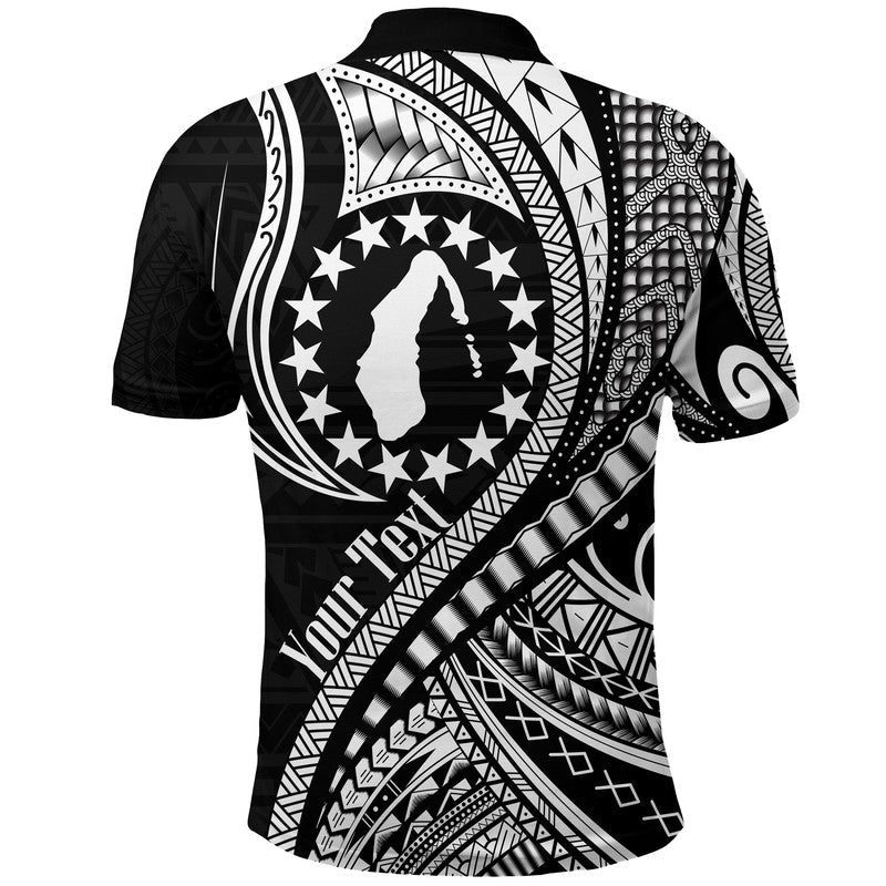 Custom Personalised Aitutaki Cook Islands Polo Shirt Black Polynesian Wave Style