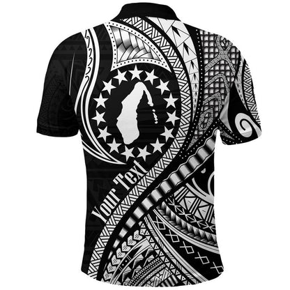 Custom Personalised Aitutaki Cook Islands Polo Shirt Black Polynesian Wave Style