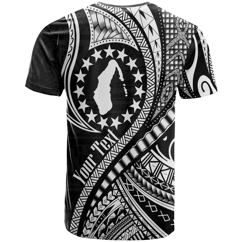 (Custom Personalised) Aitutaki Cook Islands T Shirt Black Polynesian Wave Style
