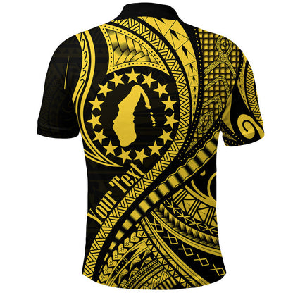 Custom Personalised Aitutaki Cook Islands Polo Shirt Gold Polynesian Wave Style