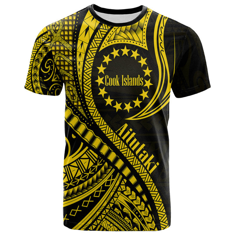 Aitutaki Cook Islands T Shirt Gold Polynesian Wave Style