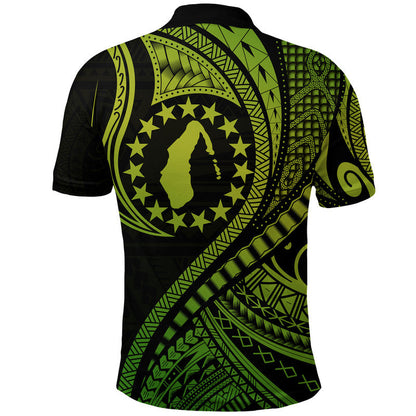 Aitutaki Cook Islands Polo Shirt Green Polynesian Wave Style