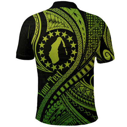 Custom Personalised Aitutaki Cook Islands Polo Shirt Green Polynesian Wave Style