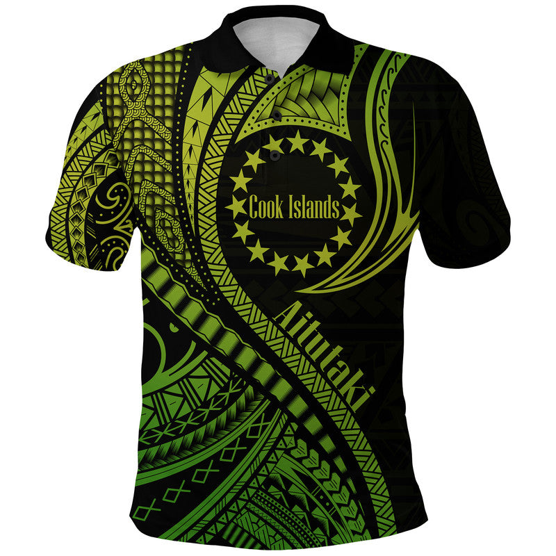 Aitutaki Cook Islands Polo Shirt Green Polynesian Wave Style